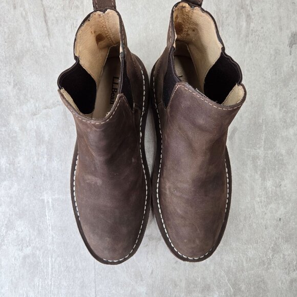 L.L. Bean Pull On Chelsea Boots Sz 8 Brown Nubuck Leather Comfort Ankle Booties - Picture 2 of 10